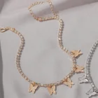 Gold Cuban Chain Hip Hop New Trend Gold Plated Iced Out Tennis Chain Cuban Link Butterfly Pendant Necklace