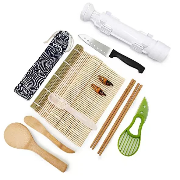 Sushi Bazooka Maker with Bamboo Mats Bamboo Chopsticks Avocado Slicer Paddle, Spreader Sushi Knife Sushi Making Kit