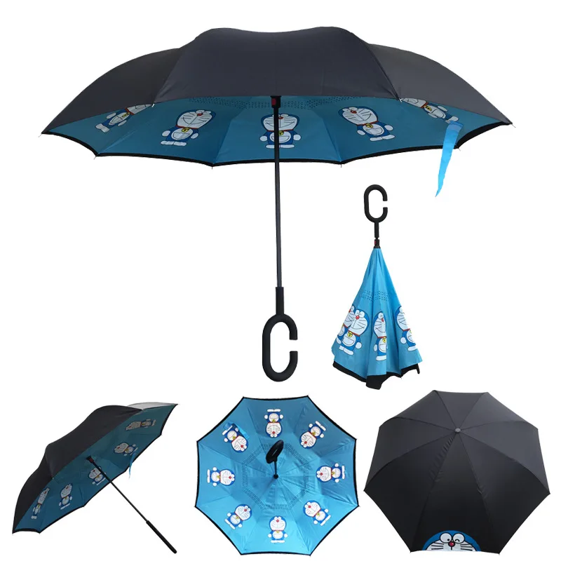 ZD080 Wholesale Large Double Layer Inverted Parasol Car UV Protection Straight Umbrella Big C-Shaped Handle Reverse Umbrella