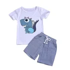 Boy Kids Clothes Set 2pcs Cotton Clothing Suit Boy Dinosaur Printing Tops Striped Shorts Cartoon Short Sleeve Printing Suit