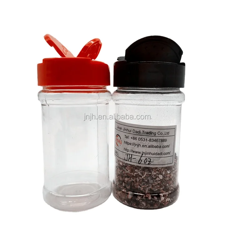 Round Plastic Spice Containers 6 Oz PET Spice Jars Dual Cap Sift Spoon 10 ct 