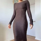 Dress K21D05303 Hot Sale Women Maxi Dress Solid Knit Sweater Long Sleeve Bodycon Casual Fall Dress