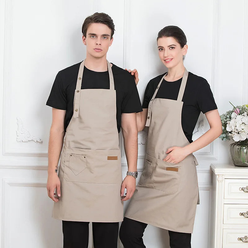 Wholesale Custom Logo Print Color Adjustable Cooking Waterdrop Resistant Kitchen Cotton Aprons Kitchen Chef With Pocket