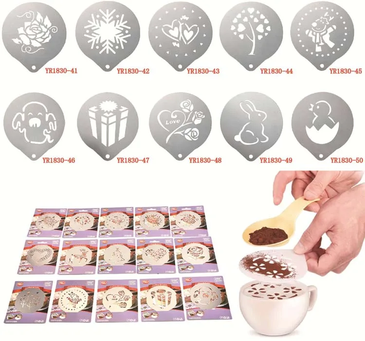 Coffee tools Composite Design Art Barista Template 304 stainless steel latte coffee art decorating stencil for Cafe
