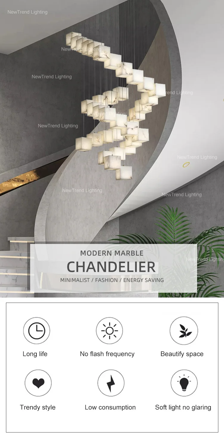 CPL-239 Custom Interior Decoration Lighting Restaurant Shop Home Villa Staircase Modern Marble Block LED alabaster Chandelier manufacture