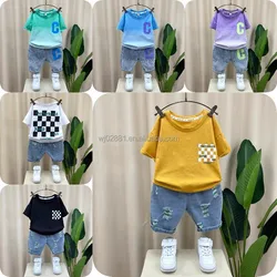 Summer Children's Short T-shirt Short Jeans 2PC Boys' Clothing Set Cotton Children's Casual Knitting