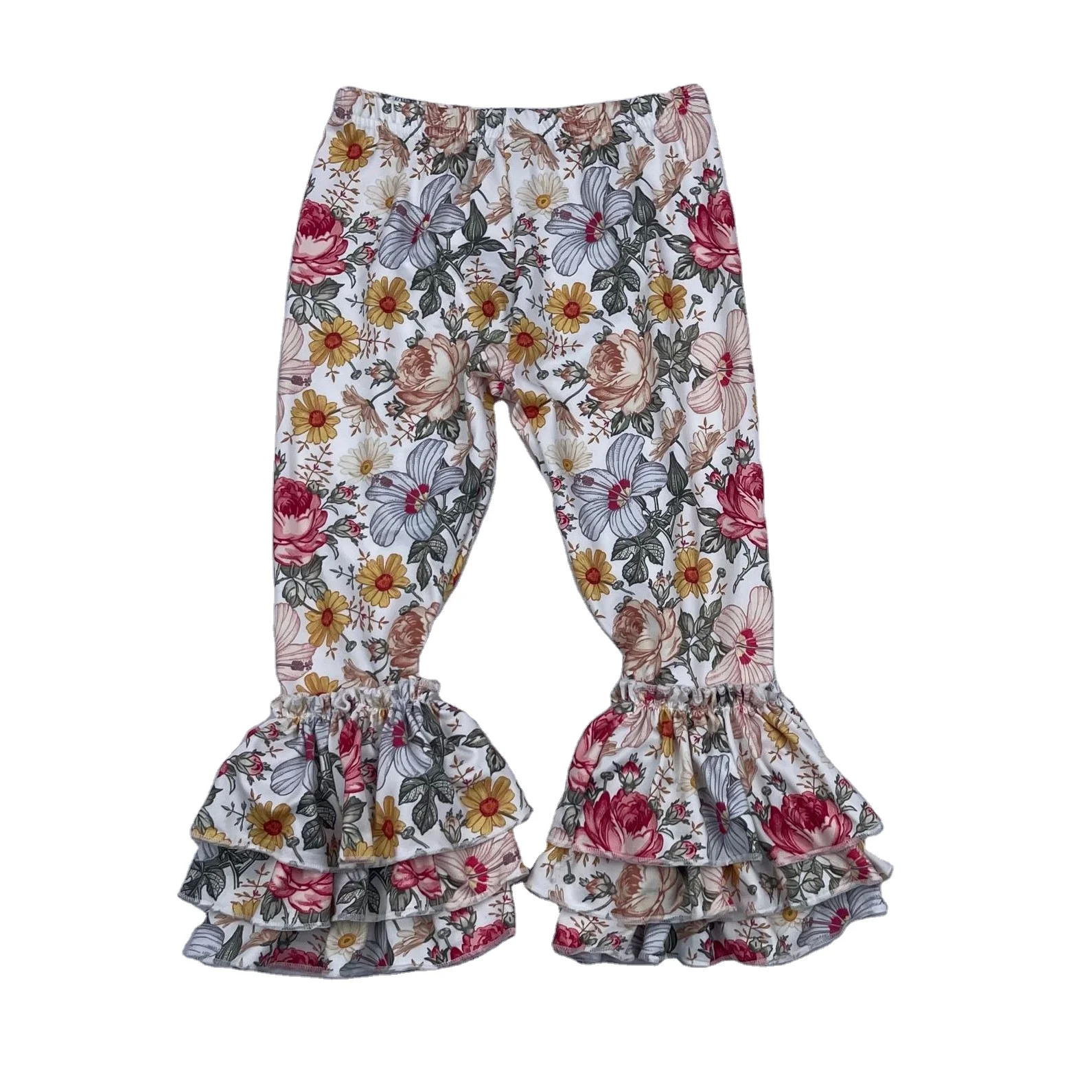 Floral Icing Ruffle Long Pants Boutique Leggings for Toddler Baby Girl Bottoms 