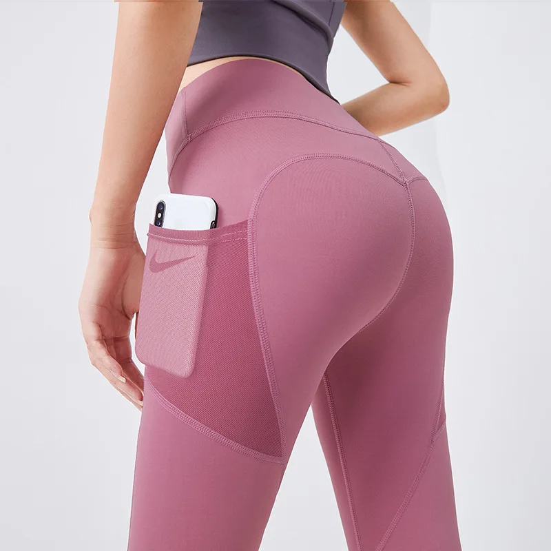 Women Fitness Compression Leggings Gym High Waist Yoga Pants With Pocket Stretch 