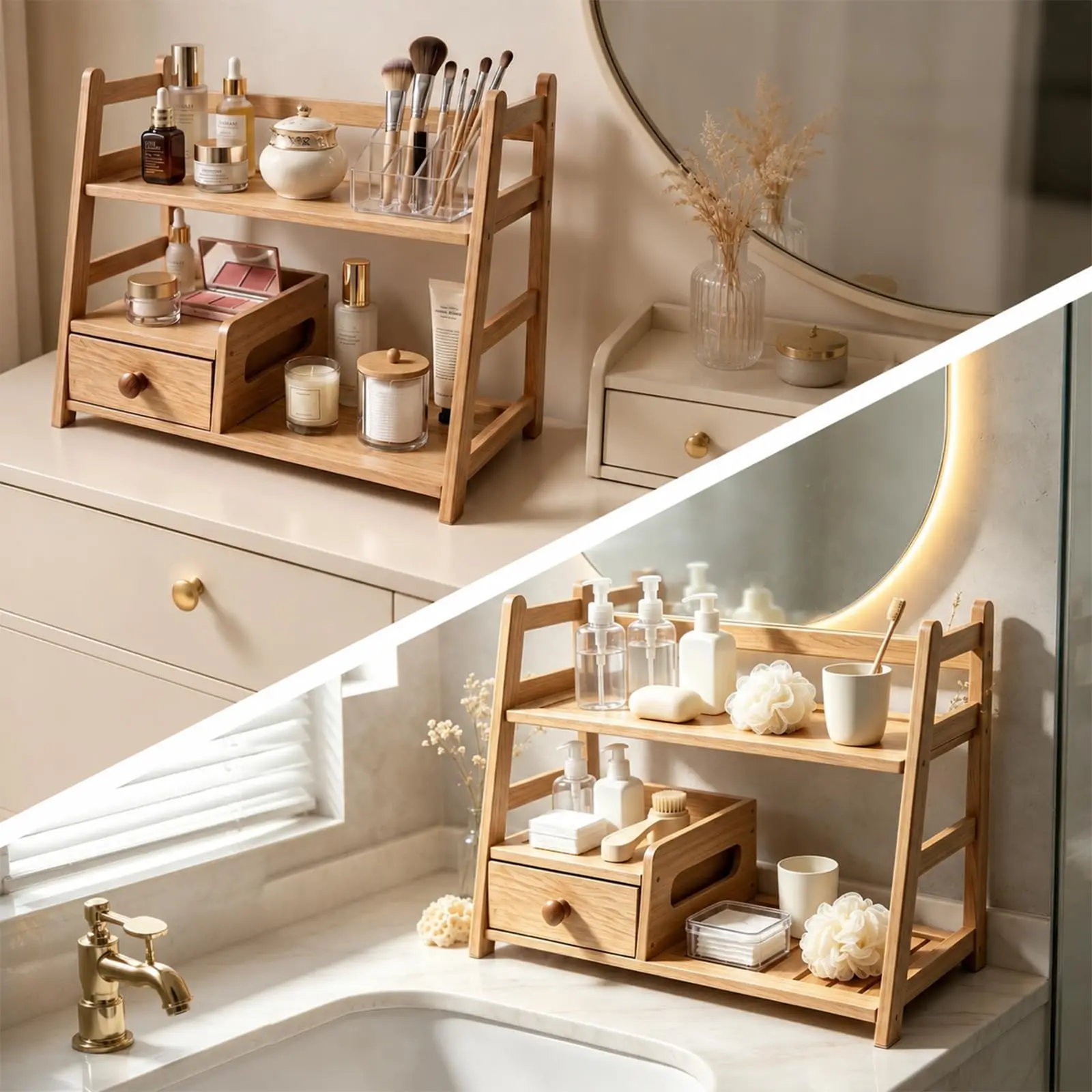 product bamboo tea matcha coffee station with drawer tea rack countertop tea bag display shelf tea station storage rack for kitchen-11