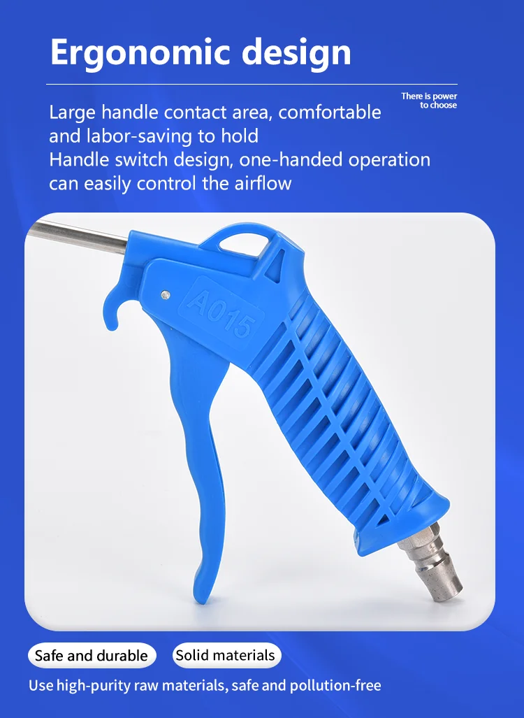 1PCS Pneumatic Blow Air Tool Metal Bent Tube Nozzle Blue Air Blow Dust Gun 105mm Dust Removing Air Blow Accessory with a Joint