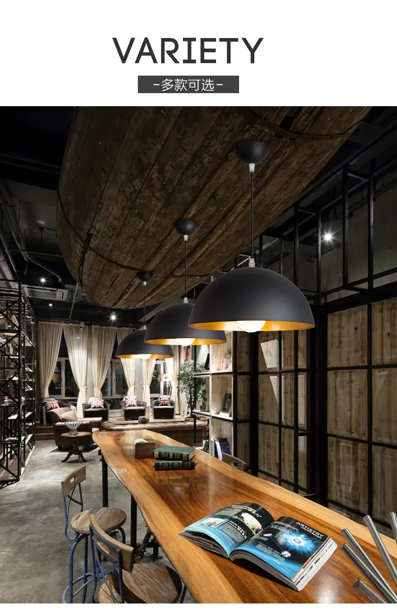 Retro Metal Large Dome Pendant Light  For Cafes Restaurants Hotel