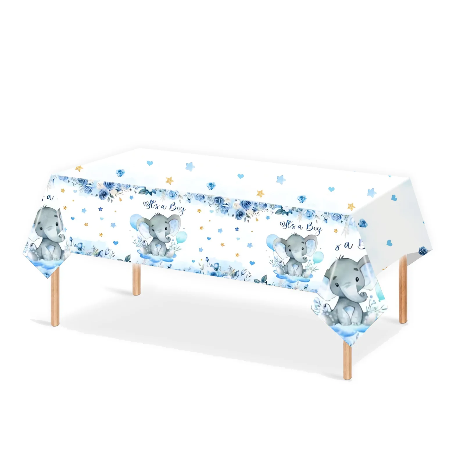 Elephant Party Tablecloths Disposable Table Cover Blue Elephant Birthday Wedding Party Supplies Plastic Waterproof Tablecloths