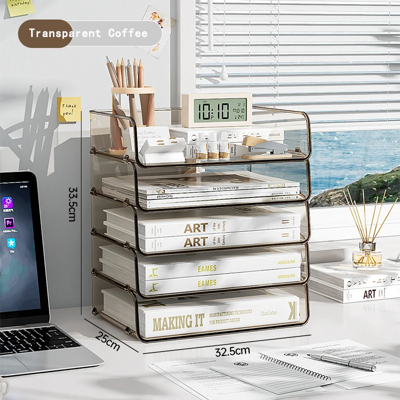 Transparent Desktop File Storage Shelf Bookshelf Book Desk Storage Shelf Office Acrylic A4 Paper Organizing Box