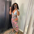 Long Skirt M9047-fashion New Design Women Hawaii Printed Ruffles High Waist Long Skirt Lady Pencil Skirt