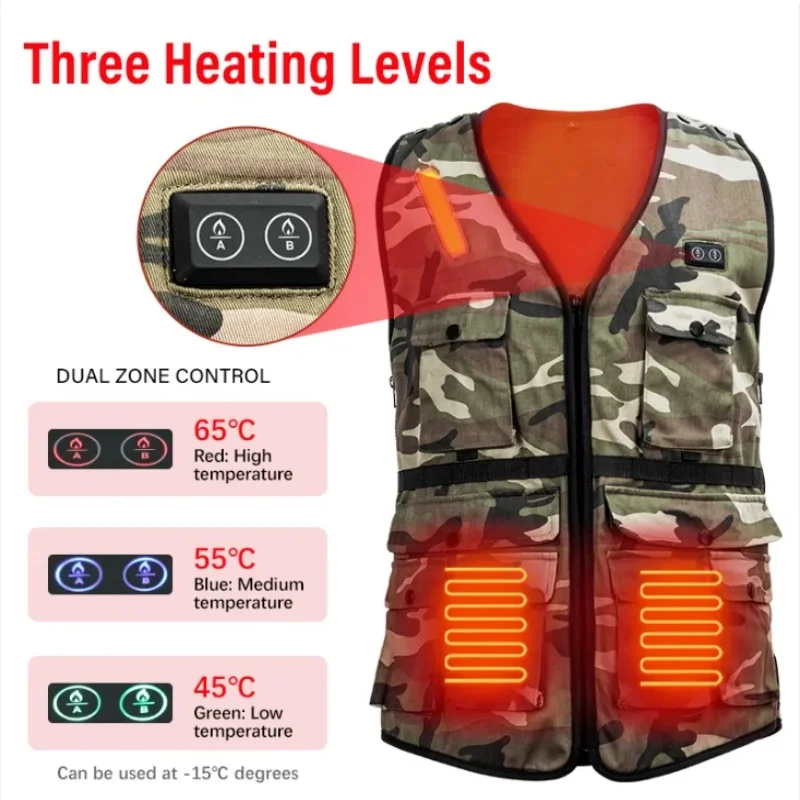 Outdoor Heated Clothing Fishing LED lights Hunting Vest for Men USB Electric Heated Jacket with Battery Pack