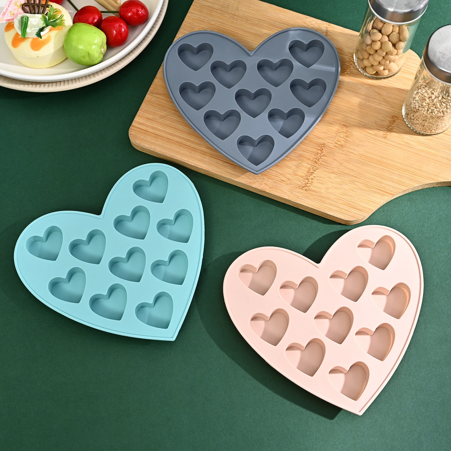 In Stock 10 Even Love Heart Silicone Chocolate Mold Valentine Diamond Heart Shaped Cake Mold