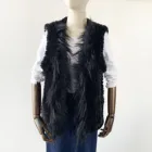 Vest Women Wholesale Soft Rabbit Faux Fur Hand-Knitted Vest Fluffy Fake Raccoon Fur Trimmed Waistcoat For Women