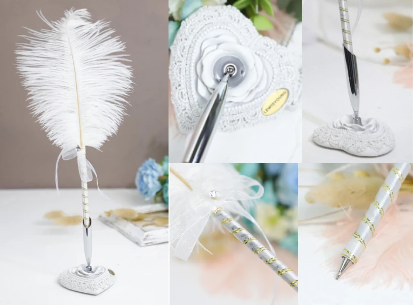 Factory wholesale custom natural real ostrich feather ballpoint pen wedding pen 12 colors