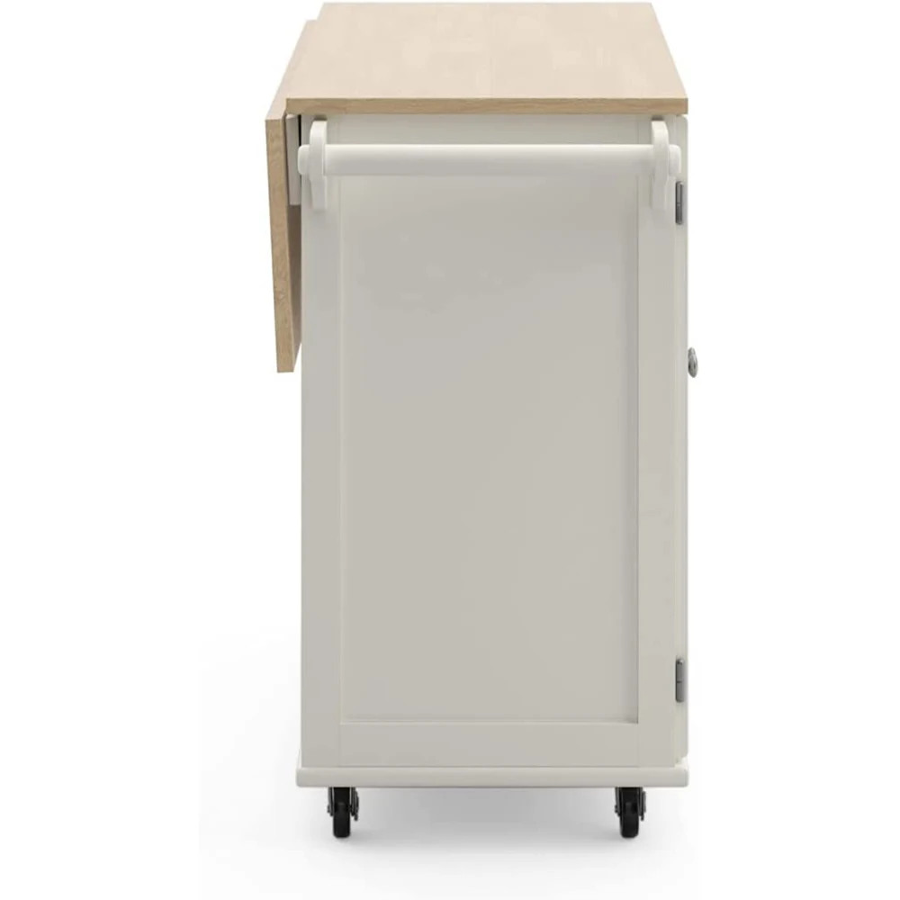 White Mobile Kitchen Trolley with Wheels Kitchen Island Cart with Wood Drop Leaf Breakfast Bar details