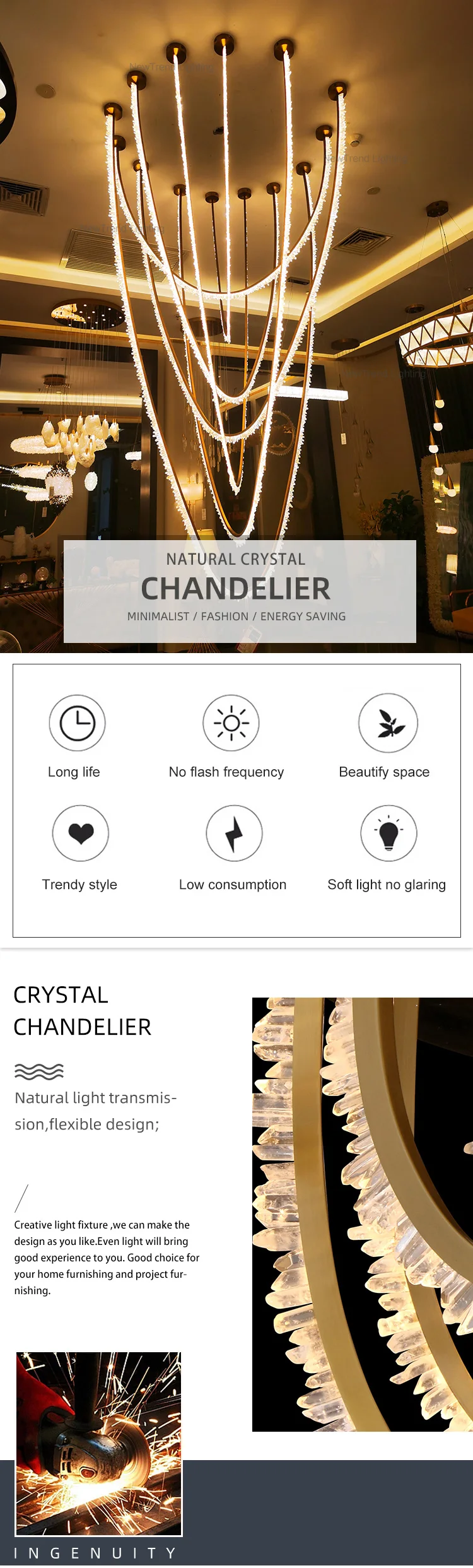 CPL-143 Contemporary Hotel Lobby Villa Salon Indoor Decoration Chandelier Custom LED Crystal Pendant Light details