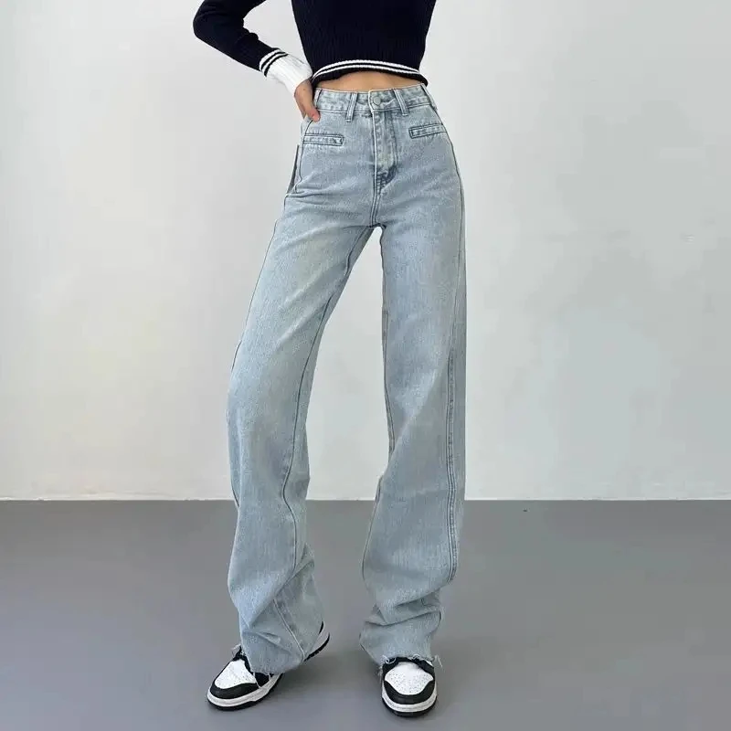 Women Patchwork Jeans High Waisted Straight Leg Stretch Denim Pants Girls Fashion Color Block Patch Jeans