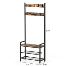 Removable NEW Home Furniture Design metal drying rack with wooden shoe bench coat rack for living room (entryway,living room)