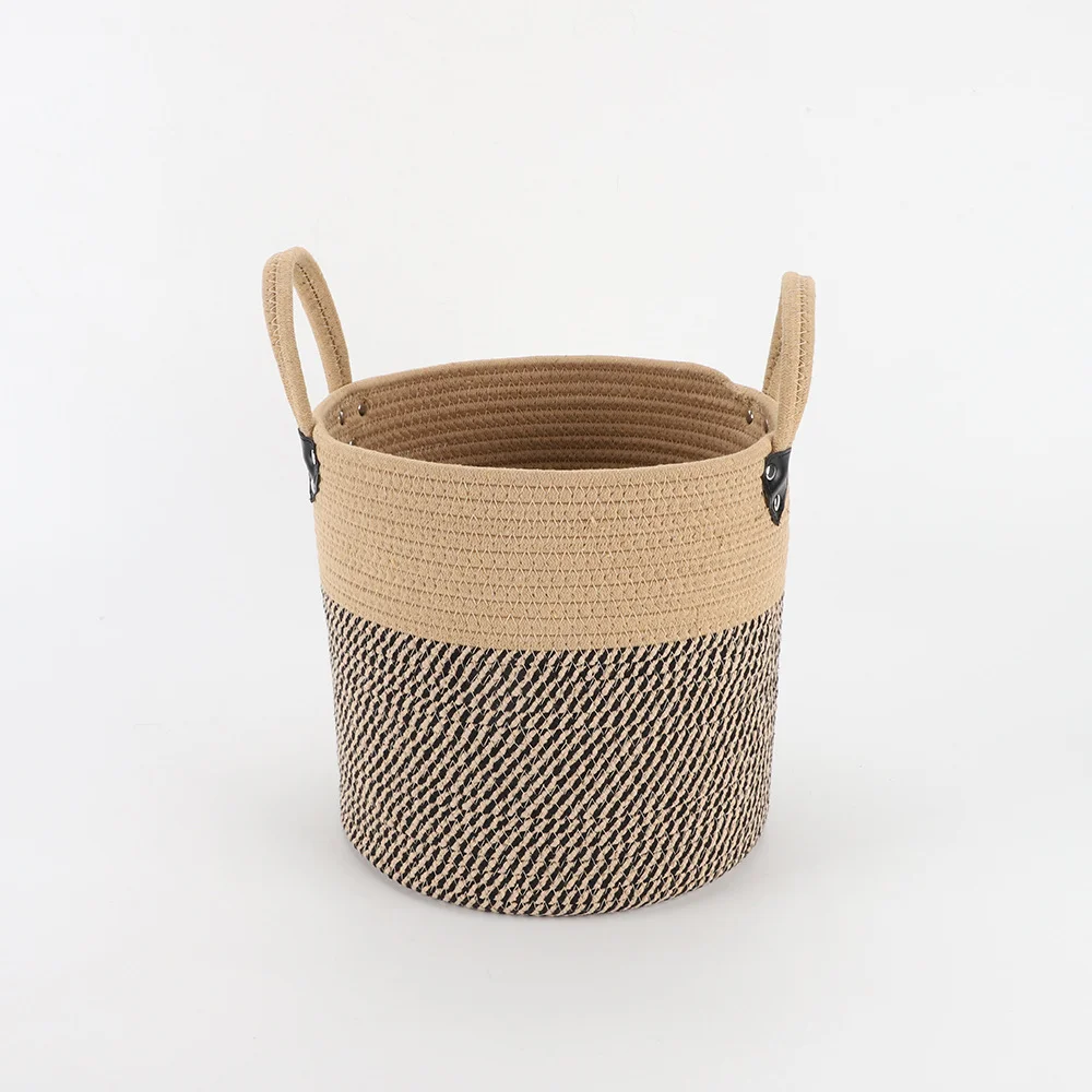 HUAYI Large Woven Cotton Rope Laundry Basket with Handles Decorative laundry Storage Basket