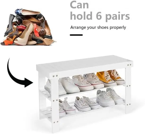 product 3 tier shoe organizer storage shelf bamboo shoe rack bench for entryway-4