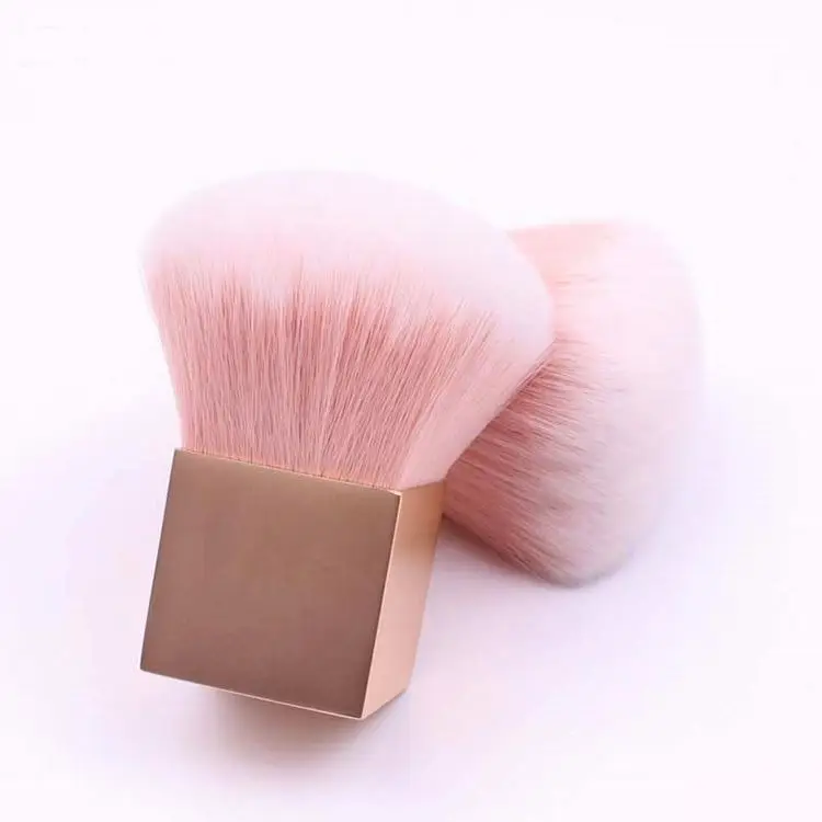 gold powder kabuki makeup brush ultra soft pink fiber blusher