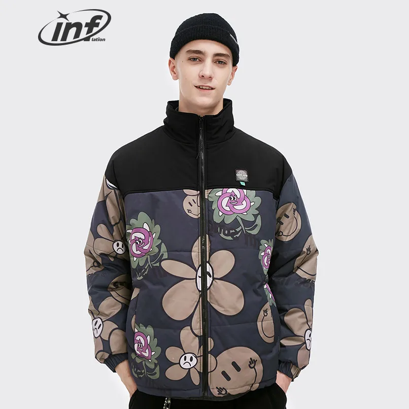 INFLATION Digital Printing Puffer mens winter jacket Zipper Thick windbreaker Custom hangtag fleece jacket for men