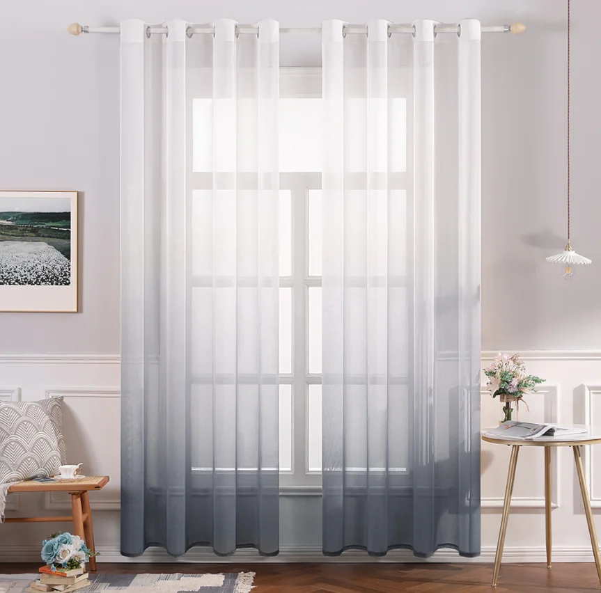 Amazon hot sales simple Nordic style gradient color window sheer curtain ready made