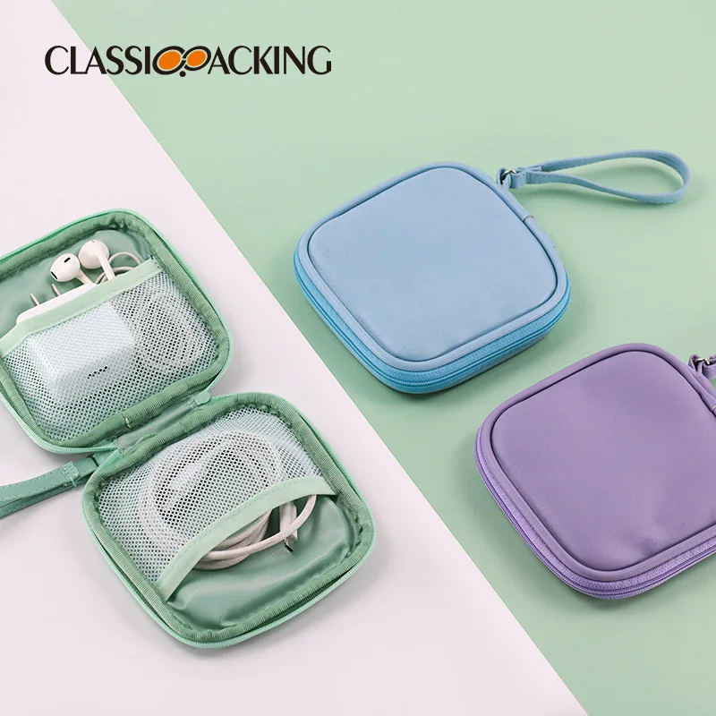 Custom Logo Headphone Storage Case Bag Data Cable Charger Earphone Storage Box Portable Mini Makeup Bag Coin Purse