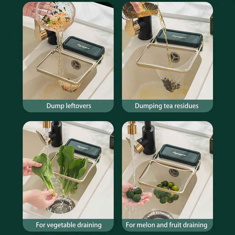 Sink Filter Rack Kitchen Foldable Sink Strainer Mesh Bag Stand Waste Garbage Net Shelf Anti-Clogging Disposable Garbage Mesh Bag