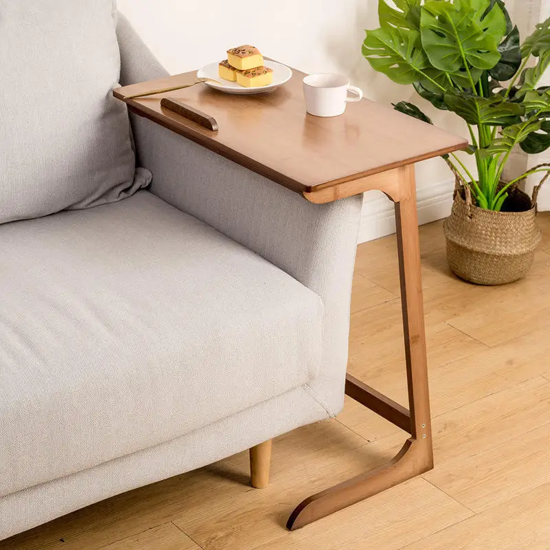 Minimalist Wood Bamboo Sofa Coffee Table Reading Book Sofa Side Adjustable Height Bamboo Laptop Computer Desk End Table TV Tray