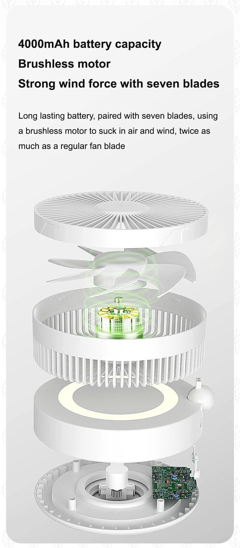 Mini Portable Desktop Fan, F2308, USB, LED - detail 14