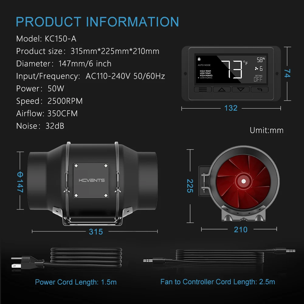 Inline Fan, CFM, 150mm, 220V - detail 6