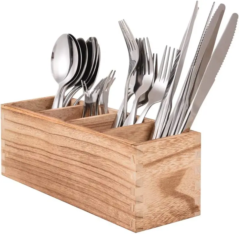 Wood Cutlery Caddy Kitchen Utensil Organizer Silverware Storage Kitchen Countertop Flatware organizer