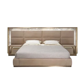 Superior Quality Stainless Steel Wood Material Bedroom Furniture Hotel Morden Bed Design Luxury Beds