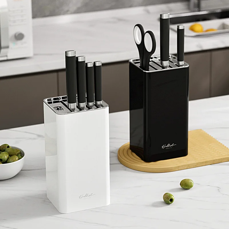 2023 new design black plastic Kitchen Knife holder with scissor slot for home utensil knife block organizer