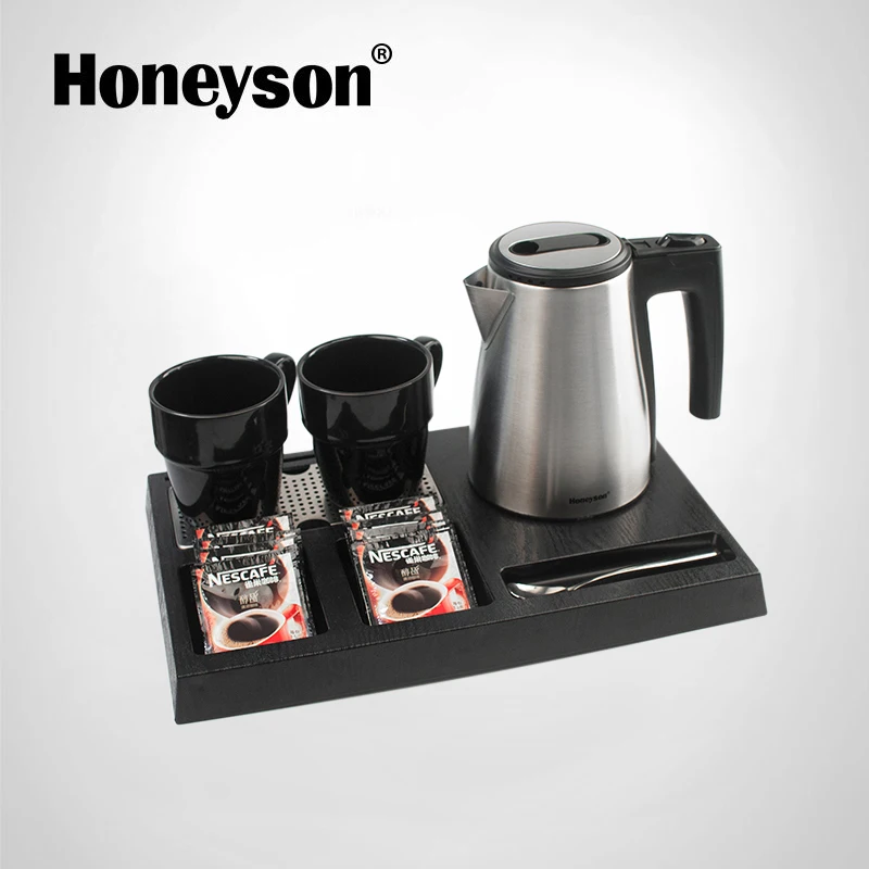 Honeyson Electric Kettle Tray Set Stainless Steel Hotel Kettle with Welcome Tray and Cups for Hotel Guestroom