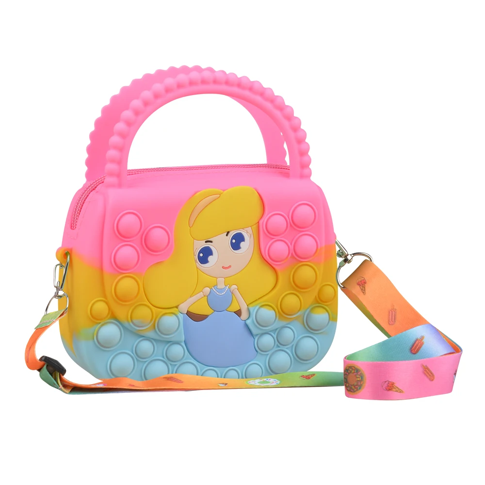 High quality messenger bag Kid's cartoon silicone mobile phone fidget push bubble pop itting bag coin purse for girl
