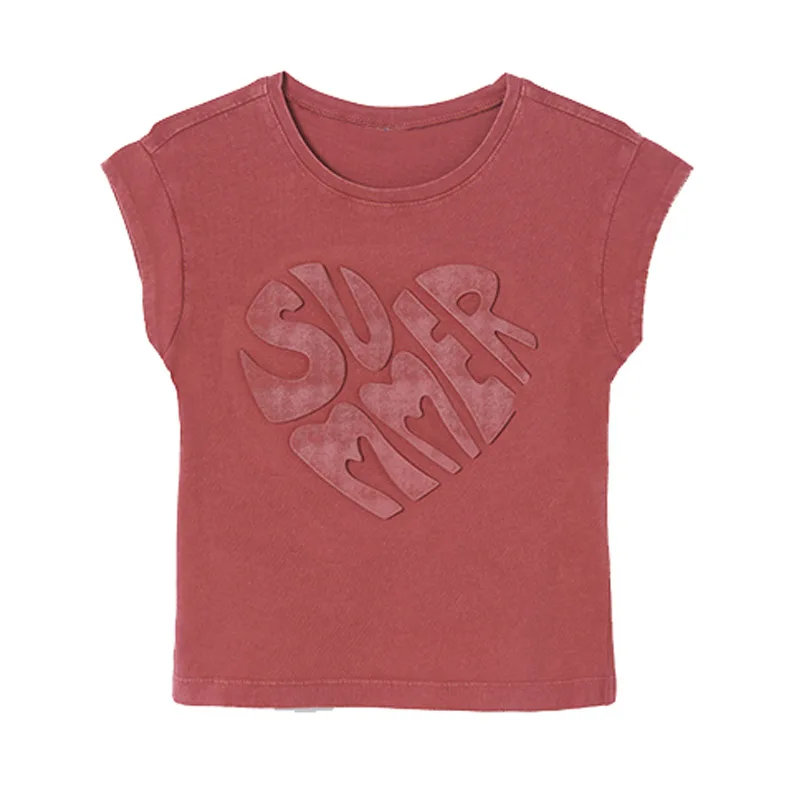 Custom girls cup sleeves kids youth girl clothes summer top tees toddler tshirts Wash Fade embossed children's t-shirts