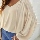 Women New Arrivals 2021 Fall Blouses Women Casual Plain V-neck Batwing Sleeve Shirt For Ladies