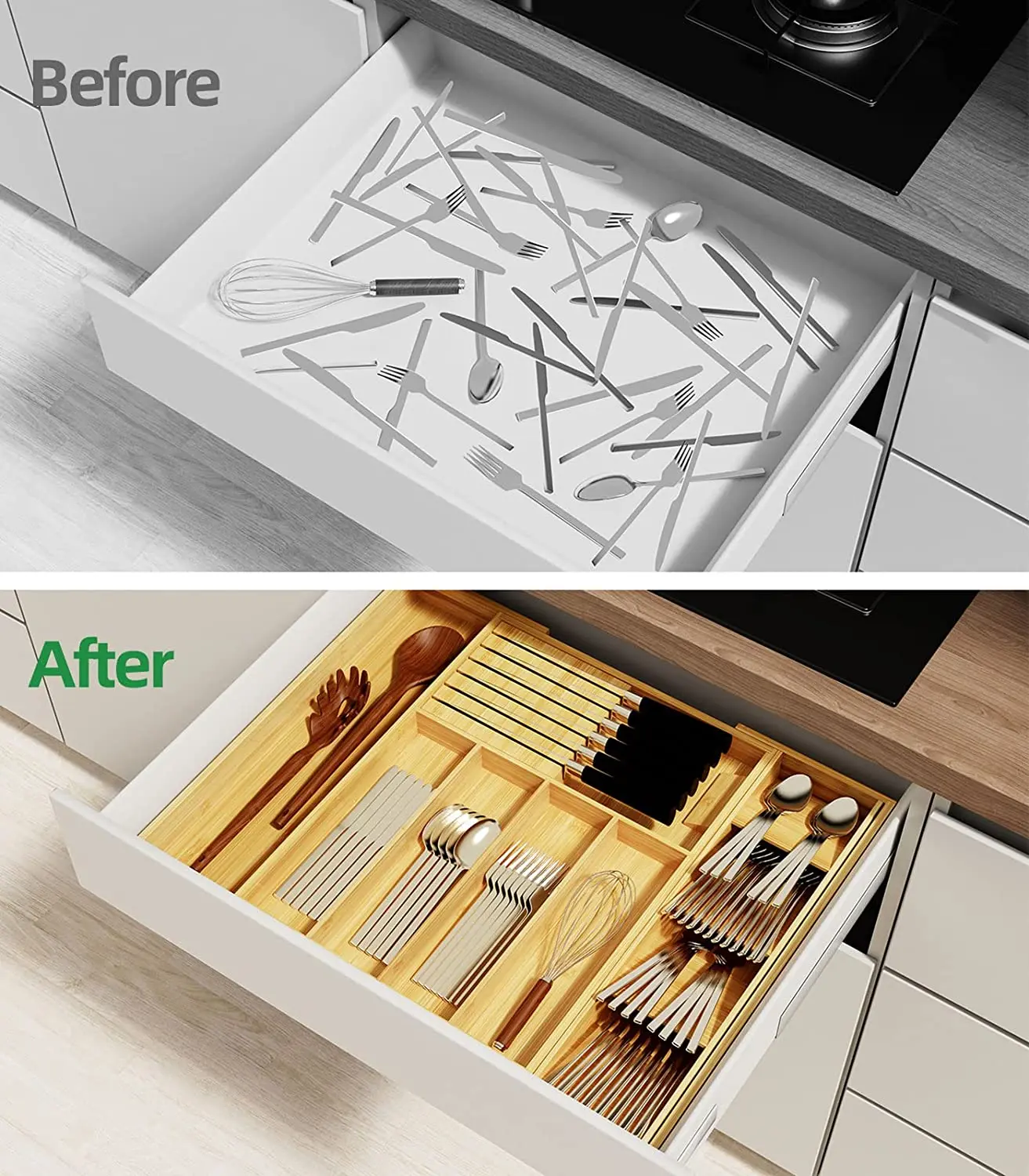 product zc custom expandable bamboo cutlery holder organizer storage tray drawer organizer for kitchen utensils-8