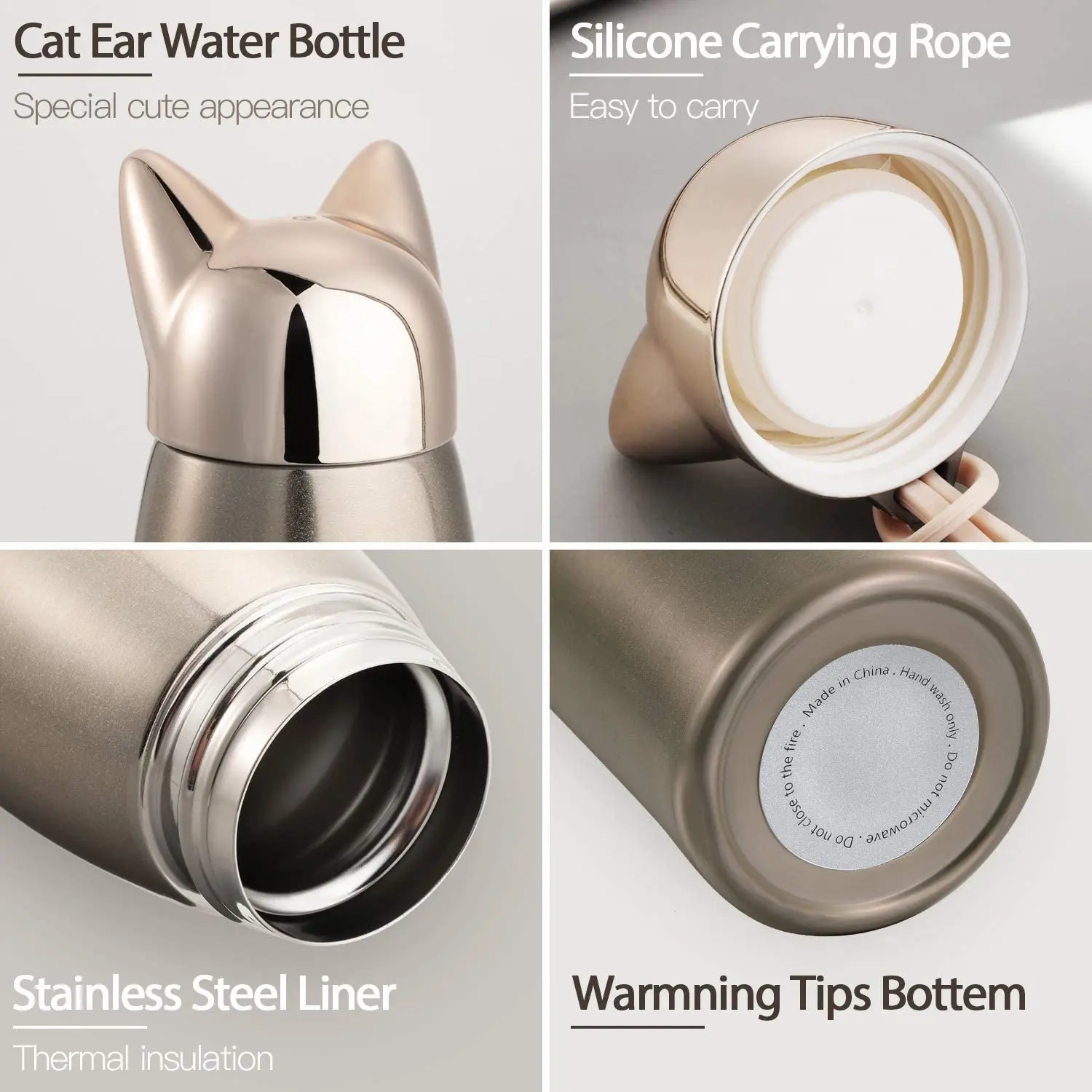 Water Bottles Cute Animal Cat Shaped Travel Mug Stainless Steel Insulated Coffee Thermos