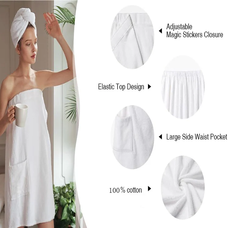 women's bath wrap towel for shower with pocket adjustable robe & facial headband custom body wrap towel