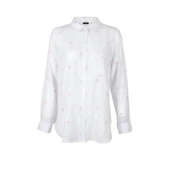 Trendy comfortable casual women's white poplin embroidered cotton blouse