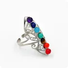 Gemstone Ring Amazon Foreign Trade 7 Color Hollow Natural Stone Stainless Still Inlaid Crystal Gemstone Chakra Ring
