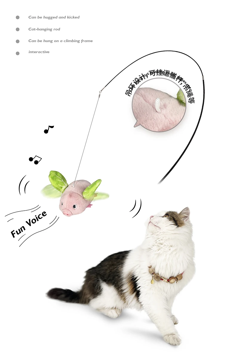 New Hot Selling Pig-shaped Plush Electric Toy with Flapping wings and Making Sounds USB Charging Cat Toy Pet Products details