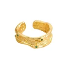 Gold Ring Rings Gold Irregular Ring Green Stone 18K Gold Plated Resizeable Luxury Silver 925 Rings